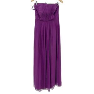 Donna Morgan Womens Strapless Maxi Dress 6 Purple Pleated Chiffon Formal Gown